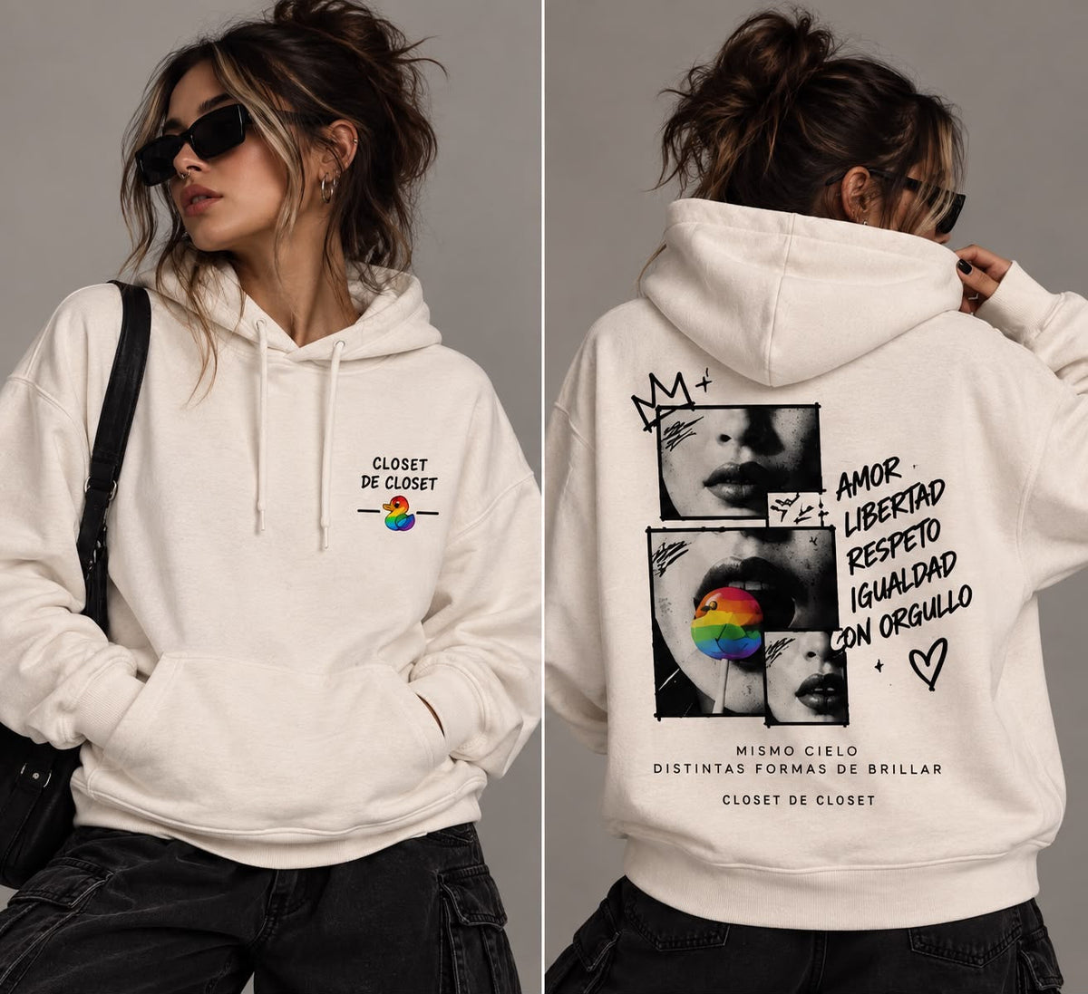 Sudadera Amor, libertad, respeto, igualdad con orgullo — modelo