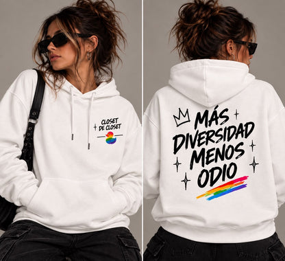 Sudadera Más diversidad, menos odio — frente