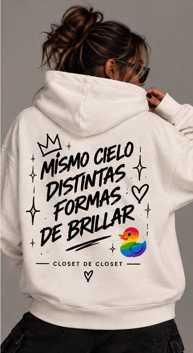 Sudadera blanca Mismo cielo, distintas formas de brillar — vista trasera